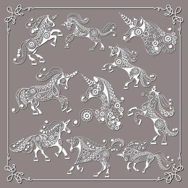 Grafik illüstrasyon soyut unicorns_set 1 ile