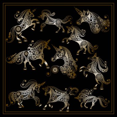 Grafik illüstrasyon soyut unicorns_set 2 ile