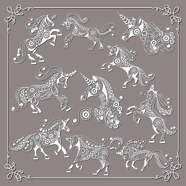 Grafik illüstrasyon soyut unicorns_set 1 ile