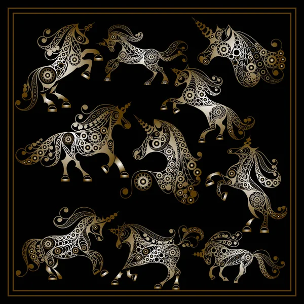 Grafik illüstrasyon soyut unicorns_set 2 ile