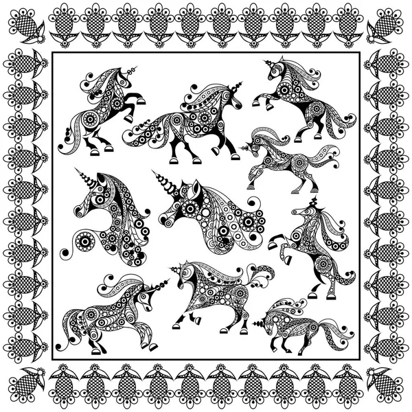 Grafik illüstrasyon soyut unicorns_set 3 ile