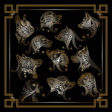 Dekoratif dogs_set 1 ile grafik illüstrasyon