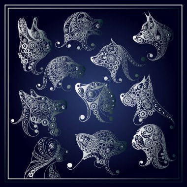 Dekoratif dogs_set 3 ile grafik illüstrasyon