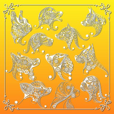 Dekoratif dogs_set 2 ile grafik illüstrasyon