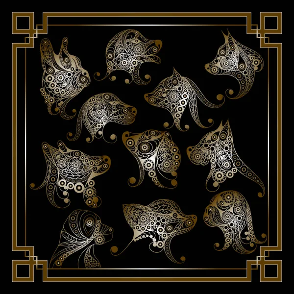 Dekoratif dogs_set 1 ile grafik illüstrasyon