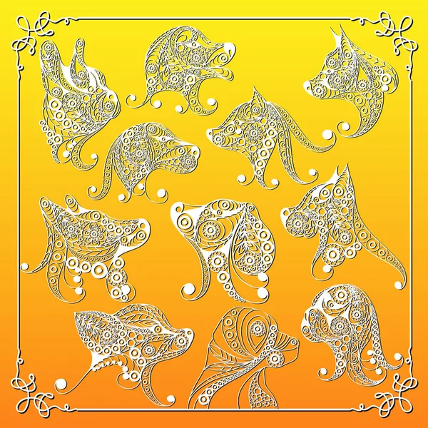 Dekoratif dogs_set 2 ile grafik illüstrasyon