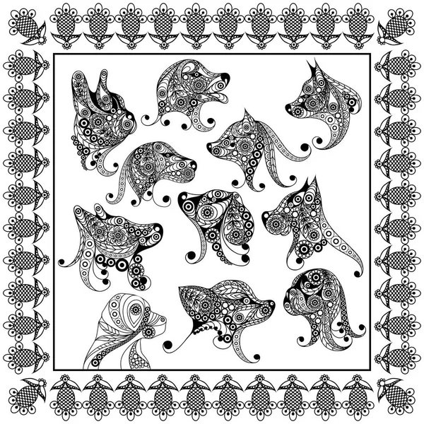 Dekoratif dogs_set 4 ile grafik illüstrasyon