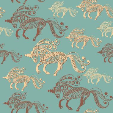 Dekoratif tek boynuzlu at 1 ile Seamless Modeli