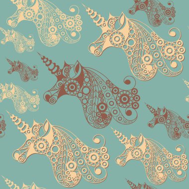 Dekoratif 3 tek boynuzlu at ile Seamless Modeli