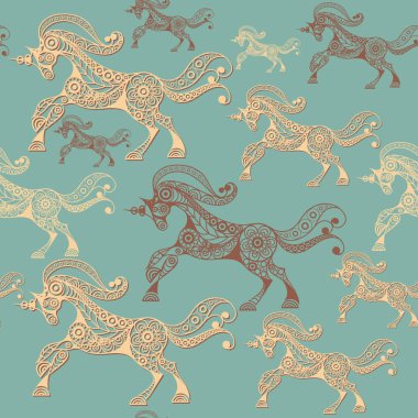 Dekoratif tek boynuzlu at 2 ile Seamless Modeli