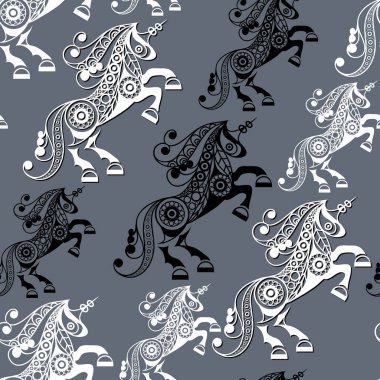 Dekoratif tek boynuzlu at 9 ile Seamless Modeli