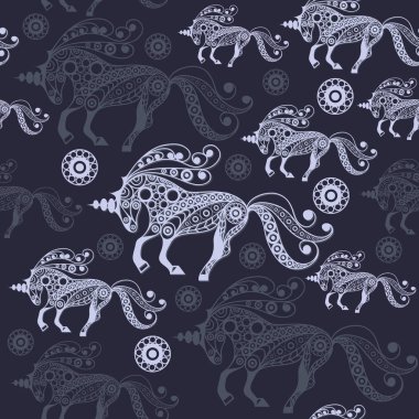 Dekoratif tek boynuzlu at 11 ile Seamless Modeli