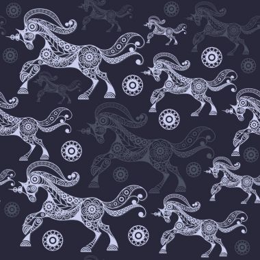 Dekoratif tek boynuzlu at 12 ile Seamless Modeli