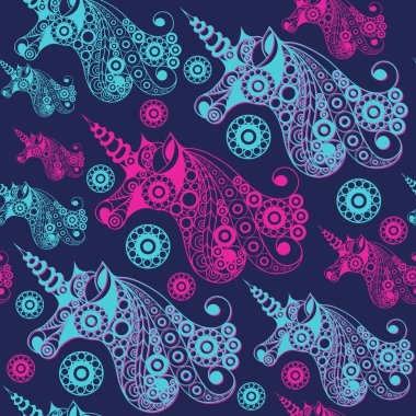 Dekoratif tek boynuzlu at 13 ile Seamless Modeli