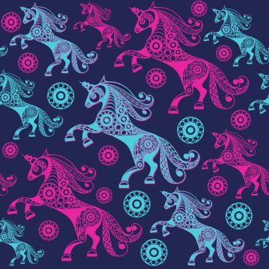 Dekoratif tek boynuzlu at 15 ile Seamless Modeli