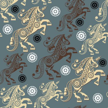 Dekoratif tek boynuzlu at 19 ile Seamless Modeli