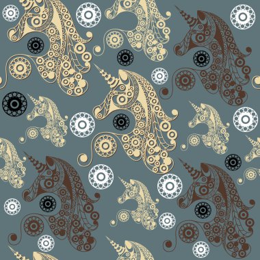 Dekoratif tek boynuzlu at 20 ile Seamless Modeli