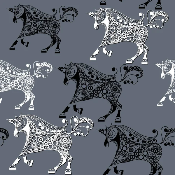 Nahtloses Muster mit dekorativem Einhorn 8 — Stockvektor