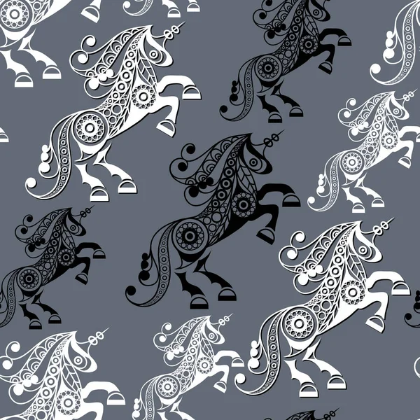 Dekoratif tek boynuzlu at 9 ile Seamless Modeli