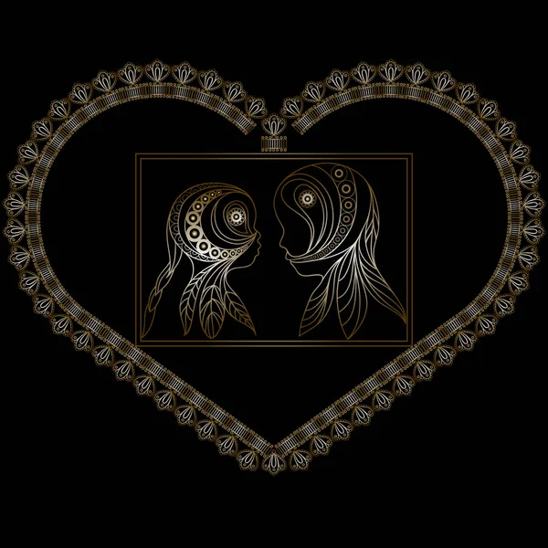 Romantik Çift 3 ile dekoratif kalp — Stok Vektör