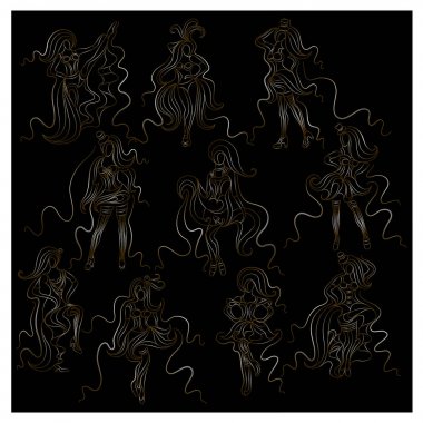 Kabare dancer_set 2 ile grafik illüstrasyon