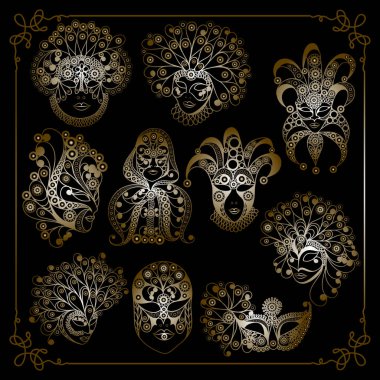 Altın maskeli grafiksel illüstrasyon _ set