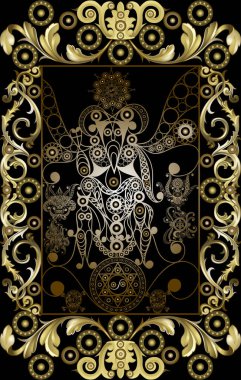 Gizli tarot kartı ile soyut grafik tasarım. Major Arcana - şeytan. Davet, el ilanı, etiket, poster, afiş, kart, etiket, kapak, web için uygundur. Vektör çizim.
