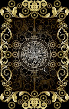 Gizli tarot kartı ile soyut grafik tasarım. Major Arcana - Çarkıfelek. Davet, el ilanı, etiket, poster, afiş, kart, etiket, kapak, web için uygundur. Vektör çizim.