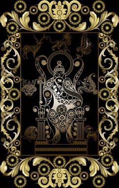 Gizli tarot kartı ile soyut grafik tasarım. Major Arcana - İmparator. Davet, el ilanı, etiket, poster, afiş, kart, etiket, kapak, web için uygundur. Vektör çizim.