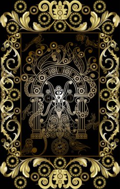 Gizli tarot kartı ile soyut grafik tasarım. Major Arcana - baş rahibe (Popess). Davet, el ilanı, etiket, poster, afiş, kart, etiket, kapak, web için uygundur. Vektör çizim.
