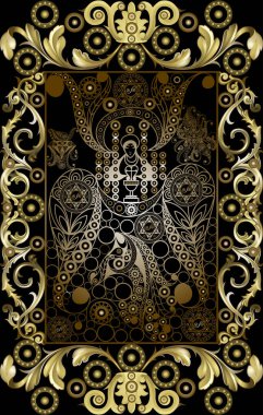 Gizli tarot kartı ile soyut grafik tasarım. Major Arcana - savaş arabası. Davet, el ilanı, etiket, poster, afiş, kart, etiket, kapak, web için uygundur. Vektör çizim.