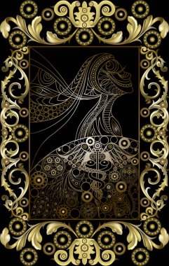 Gizli tarot kartı ile soyut grafik tasarım. Minor Arcana - Wands kraliçesi. Davet, el ilanı, etiket, poster, afiş, kart, etiket, kapak, web için uygundur. Vektör çizim.