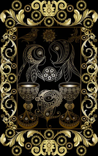 Graphisme Abstrait Avec Carte Tarot Occulte Arcana Mineur Deux Tasses — Image vectorielle
