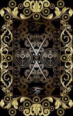 Tarot kartlı grafiksel soyut tasarım. Minor Arcana - Dört Kılıç. Davetiye, ilan, çıkartma, poster, afiş, kart, etiket, kapak, web için uygun. Vektör illüstrasyonu.