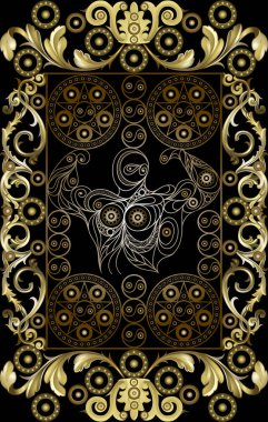 Tarot kartlı grafiksel soyut tasarım. Minor Arcana - Dört pentacles. Davetiye, ilan, çıkartma, poster, afiş, kart, etiket, kapak, web için uygun. Vektör illüstrasyonu.