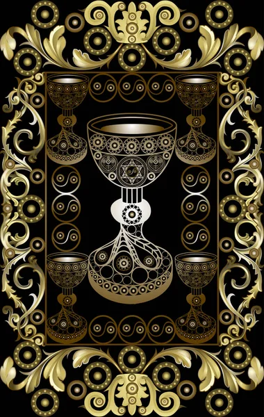 Graphisme Abstrait Avec Carte Tarot Occulte Arcane Mineur Cinq Tasses — Image vectorielle
