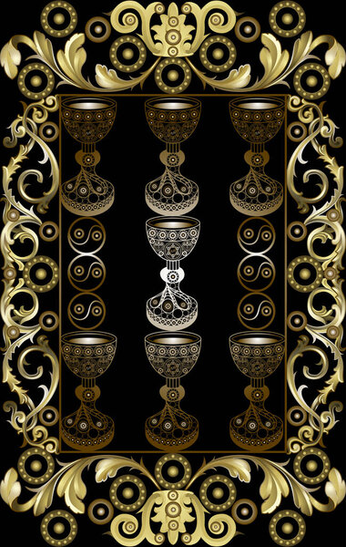 Графический абстрактный дизайн с оккультной картой Таро. Minor Arcana - Seven of Cups. Подходит для приглашения, флаера, стикера, плаката, баннера, открытки, этикетки, обложки, веб. Векторная иллюстрация
.