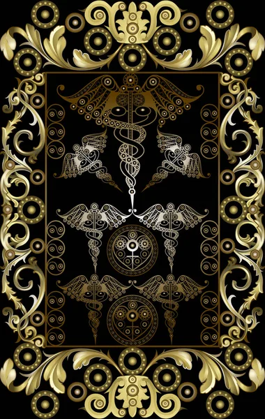 Graphisme Abstrait Avec Carte Tarot Occulte Arcane Mineur Sept Baguettes — Image vectorielle