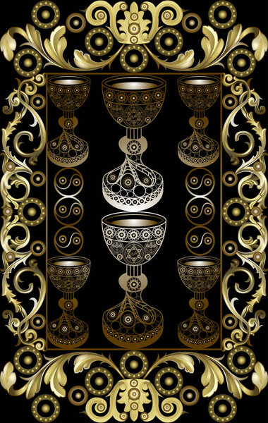 Графический абстрактный дизайн с оккультной картой Таро. Minor Arcana - Six of Cups. Подходит для приглашения, флаера, стикера, плаката, баннера, открытки, этикетки, обложки, веб. Векторная иллюстрация
.