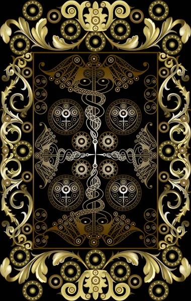 Graphisme Abstrait Avec Carte Tarot Occulte Arcane Mineur Quatre Baguettes — Image vectorielle