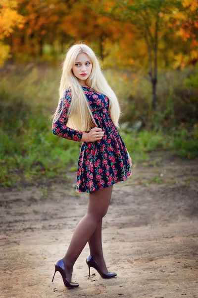       Bir sonbahar Park uzun beyaz saçlı kız
