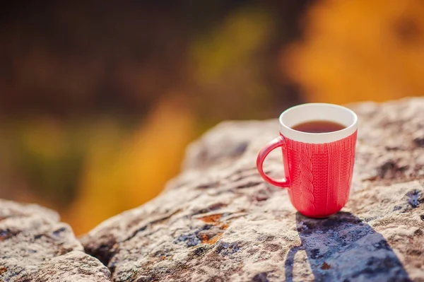 bir fincan çay bir dağın tepesinde duruyor