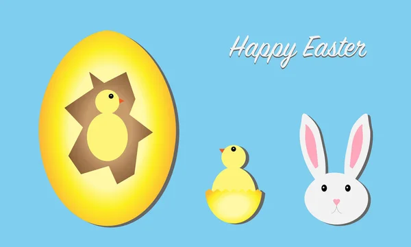 Mutlu Paskalya tebrik kartı, yumurta, civciv ve tavşan