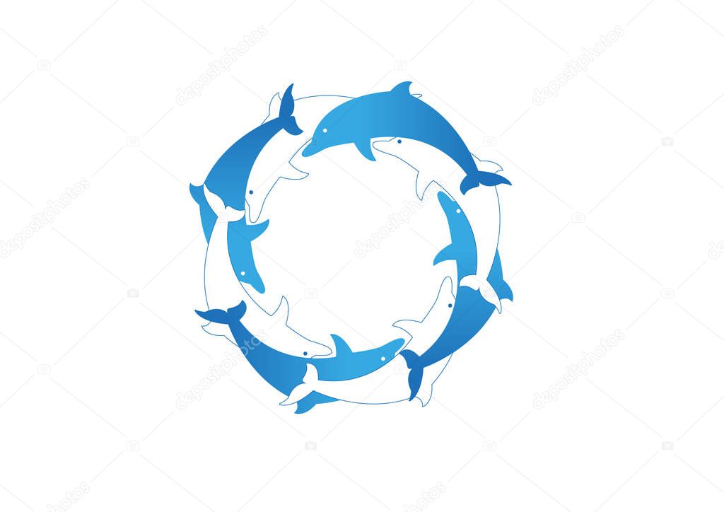 Blue and white dolphins vector illustration