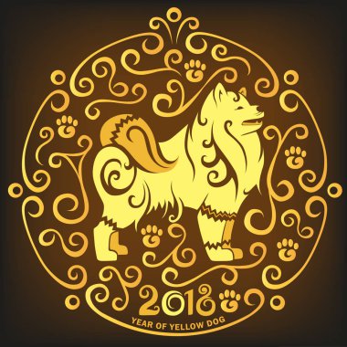 Sarı bir köpek. Mutlu Çin yeni yılı 2017. Vektör