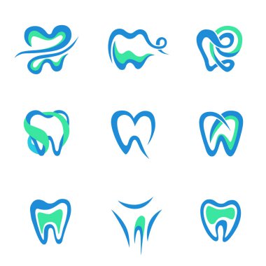Diş kliniği veya diş hekimleri için yaratıcı logo tasarım. Vektör logosu