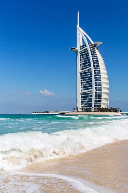 Dubai, Uae-9 Mart 2019: Dubai ve Burj al Arap 'ın lüks plajlarının 9 Mart 2019' da Dubai, Uae.