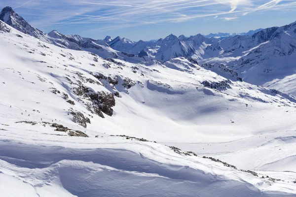 Osztrák Alpokban télen. Hintertux hegyvidéki táj Tirol, Európa tetején — Stock Fotó