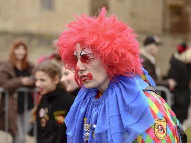 Karnaval geçit, Stuttgart, kırmızı saçlı palyaço