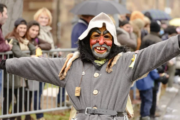 Открытая улыбка лесной маски на карнавальном параде, Штутгарт — стоковое фото